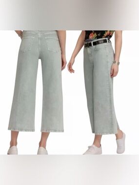 Johnny Was Sydney Cropped Wide-Leg Jeans in Light Gray Size 30